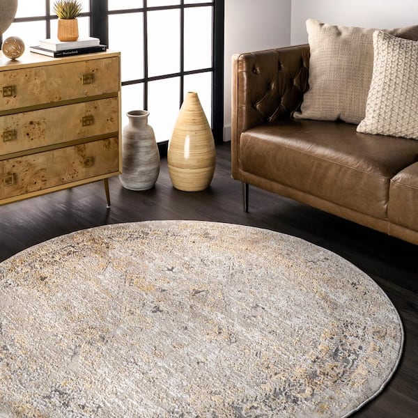 Vintage Speckled Shaunte 8 ft. x 8 ft. Gold Round Area Rug