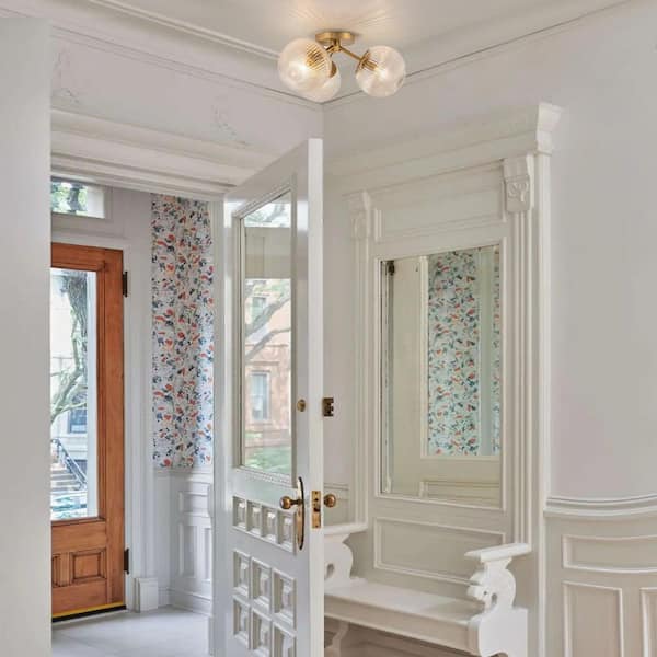 Lueck 3-Light 18 in. Modern Gold Semi Flush Mount with Ribbed Glass Shades