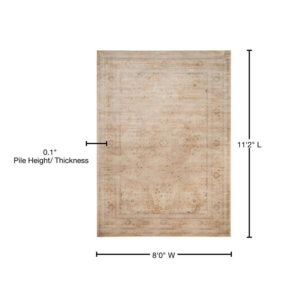 Creme Elegance Round Wool-Blend 8' Vintage Area Rug