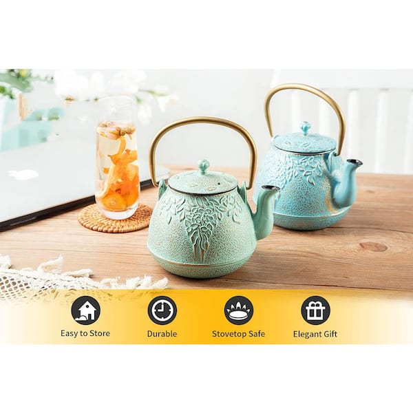 Wudkey 4-Cup Vintage Blue Enameled Cast Iron Teapot with Stainless
