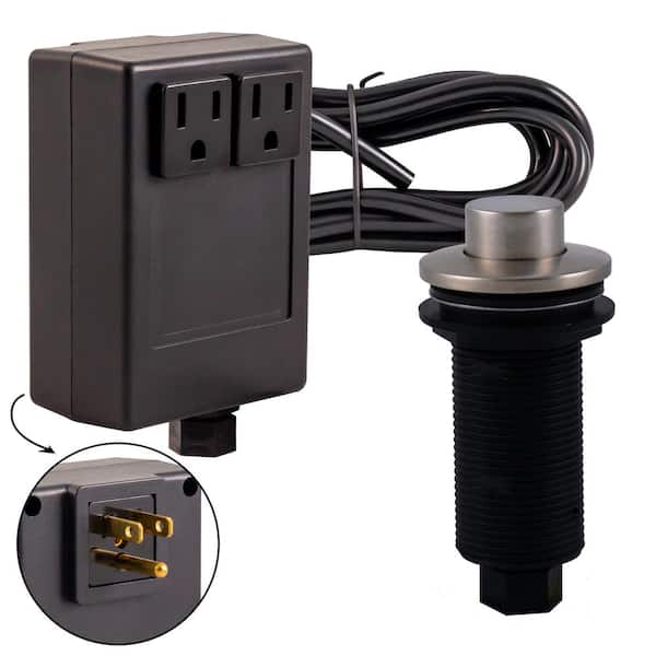 Westbrass Sink Top Waste Disposal Air Switch and Dual Outlet Control Box, Raised Button, Satin Nickel