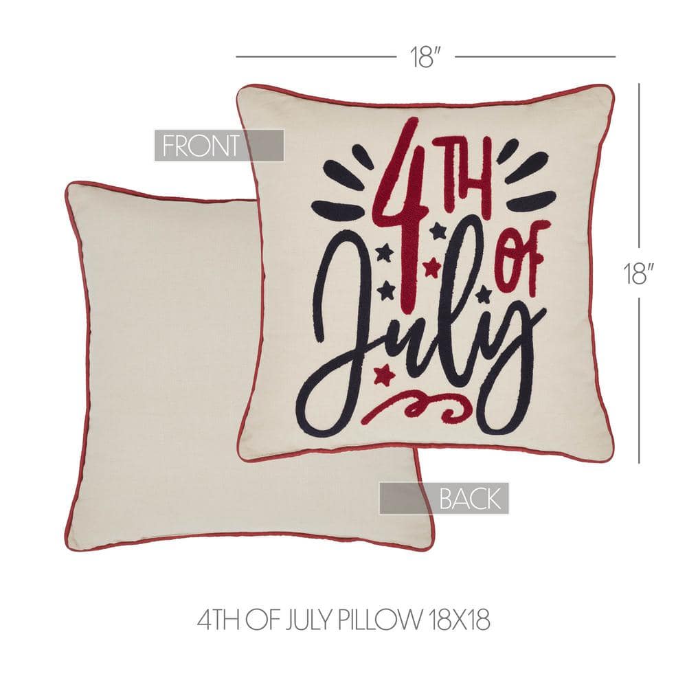 Patriotic 4th of July Embroidered Cotton Square Pillow