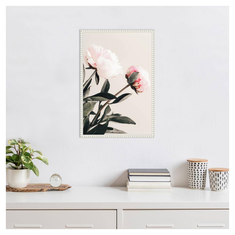 White Beaded Frame Peony Canvas Wall Art Print