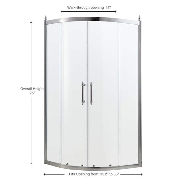 36 in. x 75 in. H Neo-Round Corner Sliding Door Semi-Frameless Fixed Shower Door Enclosure in Chrome with Clear Glass
