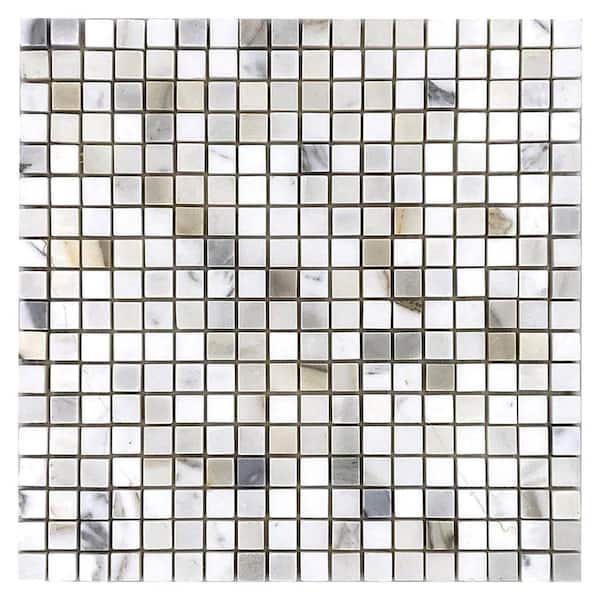 Apollo Tile Marmor 12 in. x 12 in. Matte White Calacatta Square Marble Mosaic Wall and Floor Tile (5 sq. ft./case) - 5 pack