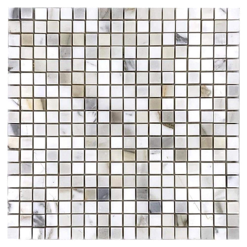 16" Matte White Calacatta Marble Square Mosaic Tile