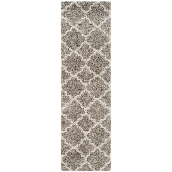 Hudson Shag Gray/Ivory 2 ft. x 18 ft. Geometric Runner Rug