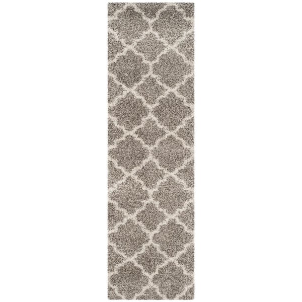 SAFAVIEH Hudson Shag Gray/Ivory 2 ft. x 8 ft. Geometric Quatrefoil Runner Rug