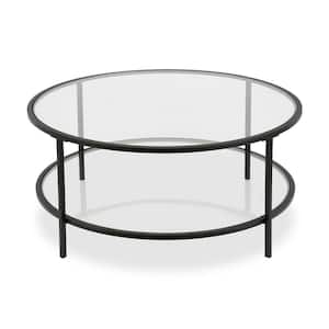 Sivil 36 in. Blackened Bronze Round Glass Top Coffee Table