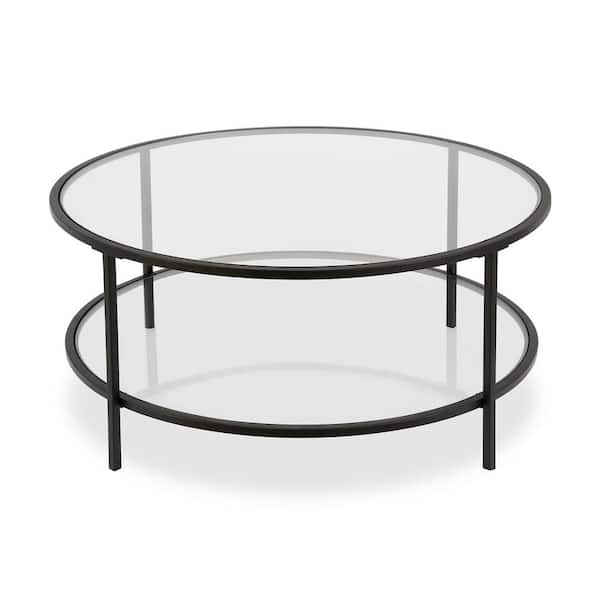 Meyer Cross Orwell 36 In Blackened, Large Round Black Glass Coffee Table