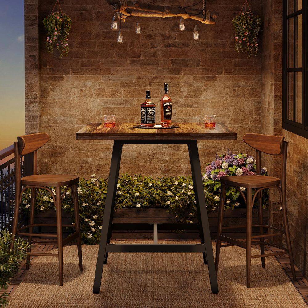 35.43 in. H Rustic Brown Square Bar Table Seats 2, Industrial Counter Height Pub Table with Metal Frame price history on PriceWatchPro
