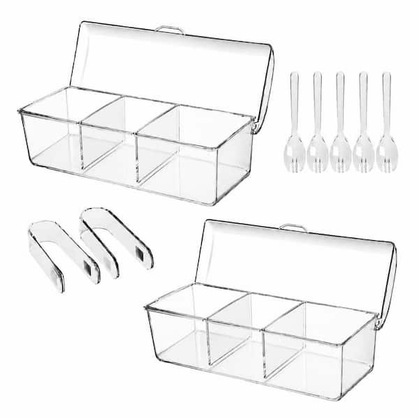 Clear Acrylic Condiment Server Set, 5 Removable Compartments, Includes Lids and Serving Tools, 2 Pack