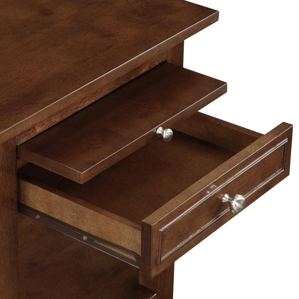 Espresso Wood End Table with Charging Station and Storage