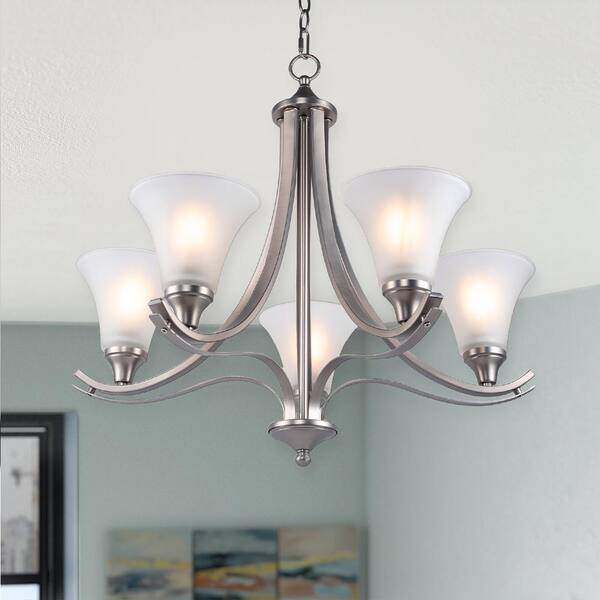 Hanging Ceiling Lights 5 Light Finish Brushed Nickle Classic Traditional Chandelier With Glass Shade Shades Sslp51888201 - Traditional Chandelier Ceiling Light Hanging Ceiling Lights 5 Light Finish Brushed Nickle Classic Traditional Chandelier With Glass Shade Shades Sslp51888201 - Traditional Chandelier Ceiling Light