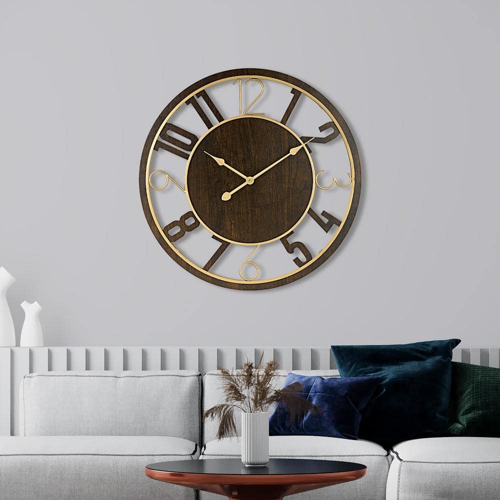 Sorbus 24" Brown Wooden Oversized Wall Clock