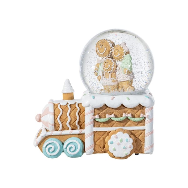 6.5 in. H Christmas Resin Musical Snowflakes Ginginerbread Family Train Waterglobe