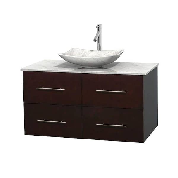 Wyndham Collection Centra 42 in. Vanity in Espresso with Marble Vanity Top in Carrara White and Sink