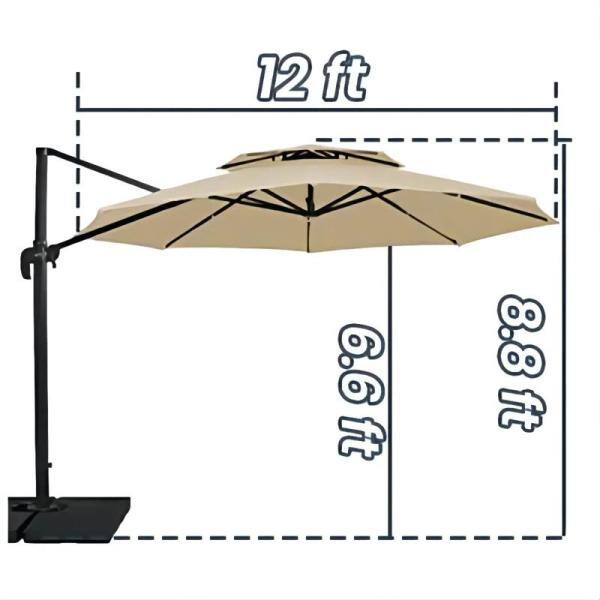 JEAREY 12 ft. Aluminum 360-Degree Rotation Cantilever Patio Umbrella with Cover in Beige