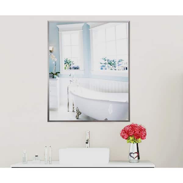 Unbranded 25 in. W x 35 in. H Framed Rectangular Bathroom Vanity Mirror in Silver