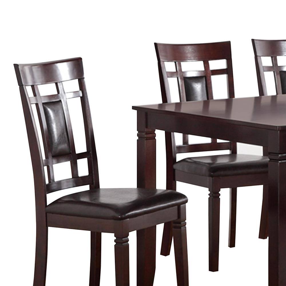 Espresso Brown 7-Piece Rubber Wood Dining Set with Faux Leather Chairs