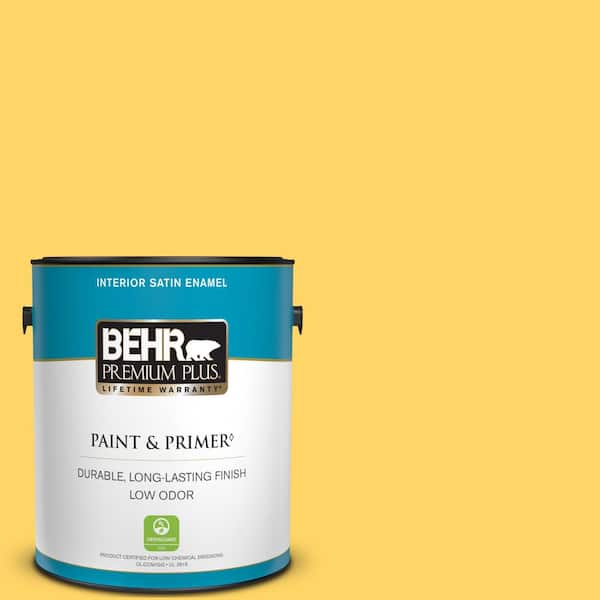 BEHR PREMIUM PLUS 1 gal. #P290-5 Squash Blossom Satin Enamel Low Odor Interior Paint & Primer