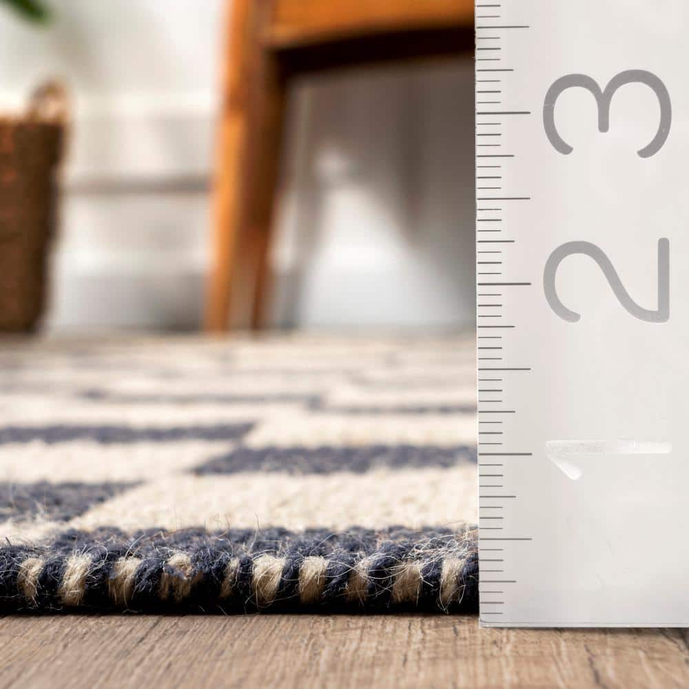 Gray Geometric Wool and Jute Checkered 3x5 Area Rug