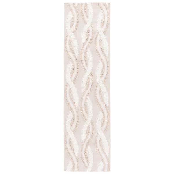 Trends 2 ft. x 8 ft. Beige/Ivory High-Low Swirl Runner Rug