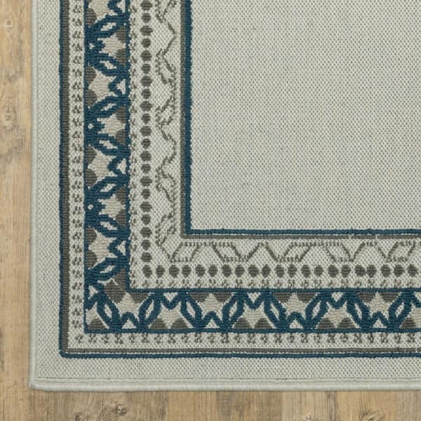 Blue, Beige 7 X 9 ft. Loomed Border Polypropylene Rectangle Indoor/Outdoor Area Rug
