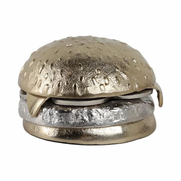 Silver 5 in. x 3.25 in. Metal Cheeseburger Shape Sculpture