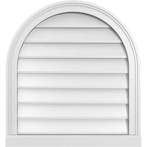 24 in. x 26 in. Round Top Surface Mount PVC Gable Vent: Decorative with Brickmould Sill Frame