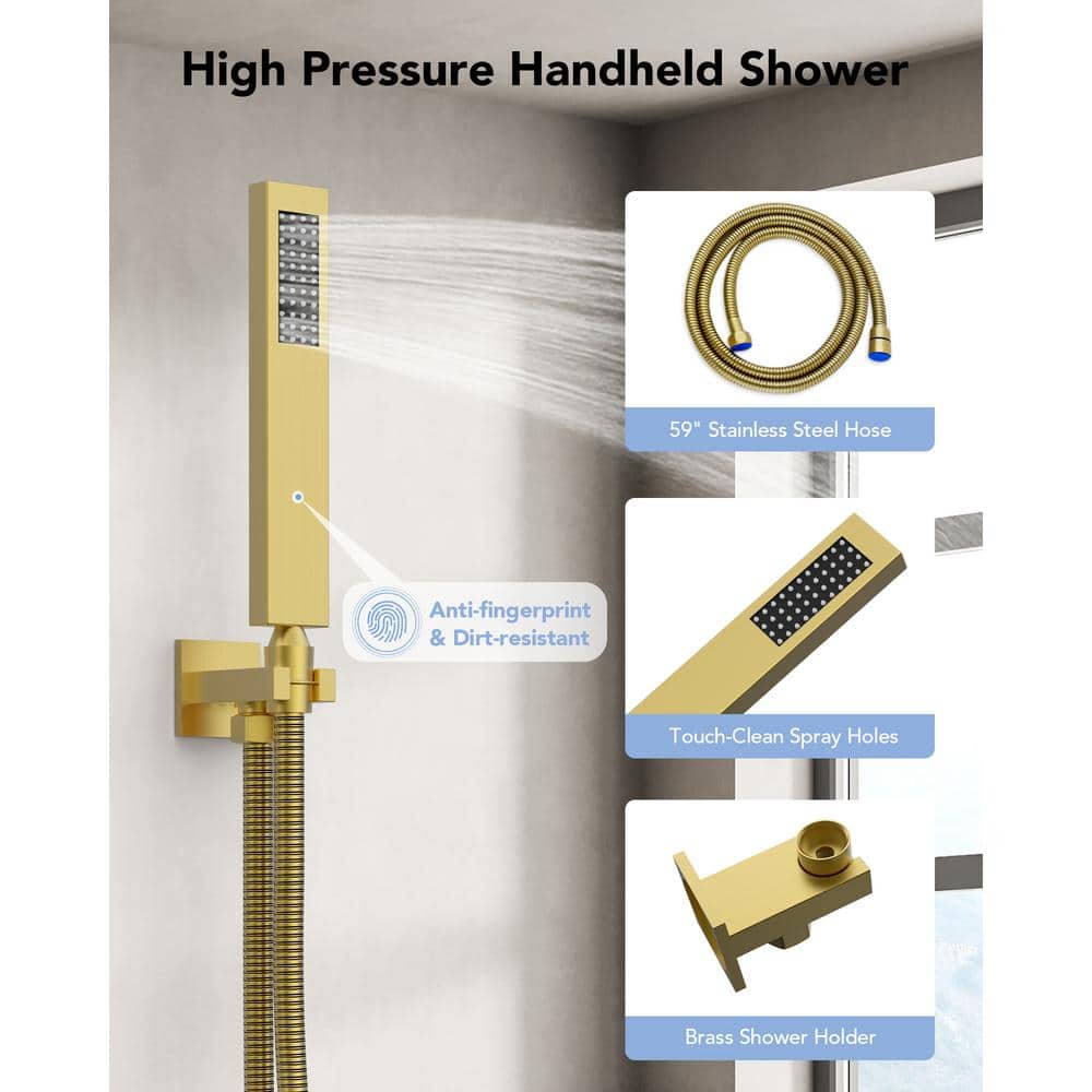 Brushed Gold Dual Head Wall Mounted Rain Shower System