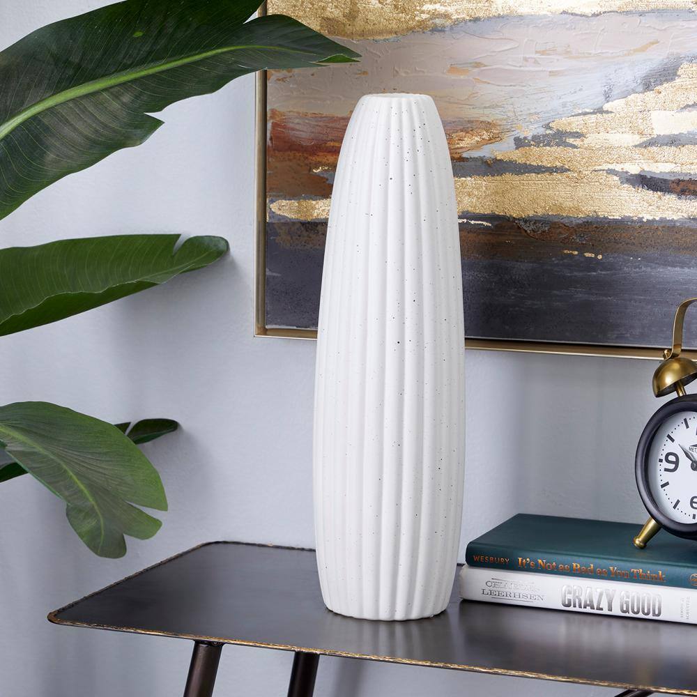 Tall Speckled White Ceramic Cylinder Vase