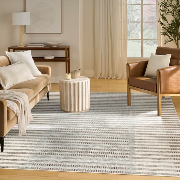 Nordic Ivory Blue 8 ft. x 10 ft. Geometric Contemporary Area Rug