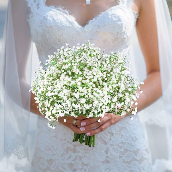 21 in. White Artificial Gypsophila Plastic Branch Stem Real Touch