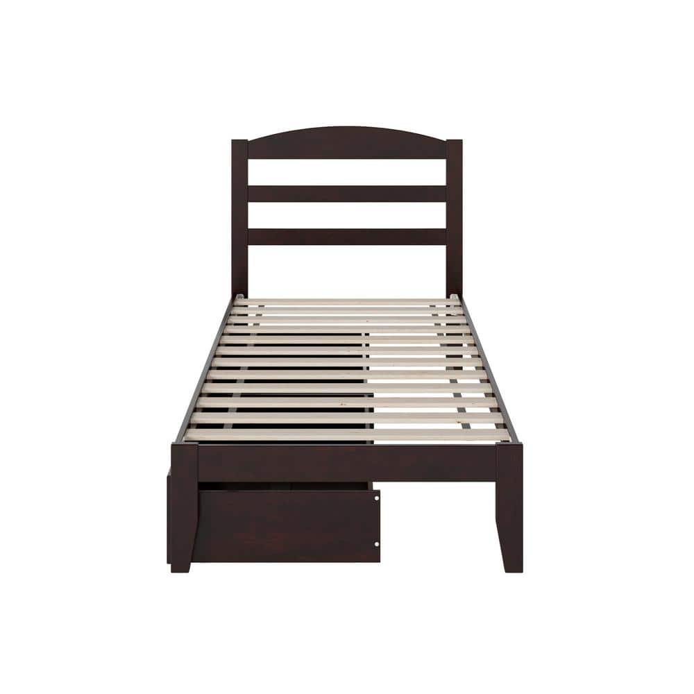 Espresso Twin Solid Wood Upholstered Platform Bed with Storage