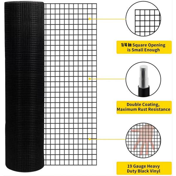 GOGEXX 1/2 in. x 4 ft. x 50 ft. Black Vinyl Coated Hardware Cloth 19-Gauge Black Welded Wire Fence Garden and Plant Support