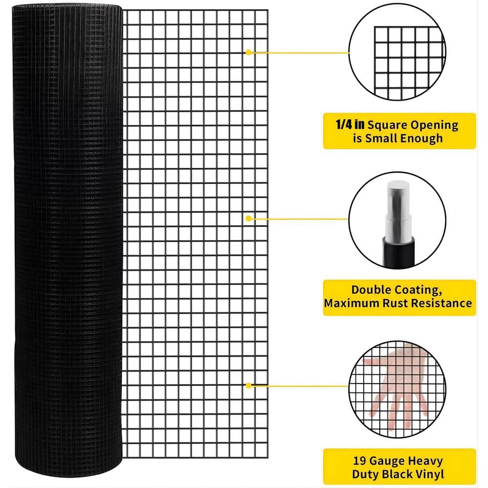 1/4 in. x 3 ft. x 50 ft. Black Vinyl Coated Hardware Cloth 19-Gauge Black Welded Wire Fence Garden and Plant Support price history on PriceWatchPro