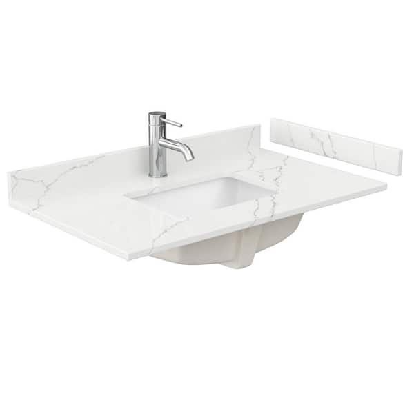 Wyndham Collection 36 in. W x 22 in. D Quartz White Rectangular Single Sink Bathroom Vanity Top in Giotto
