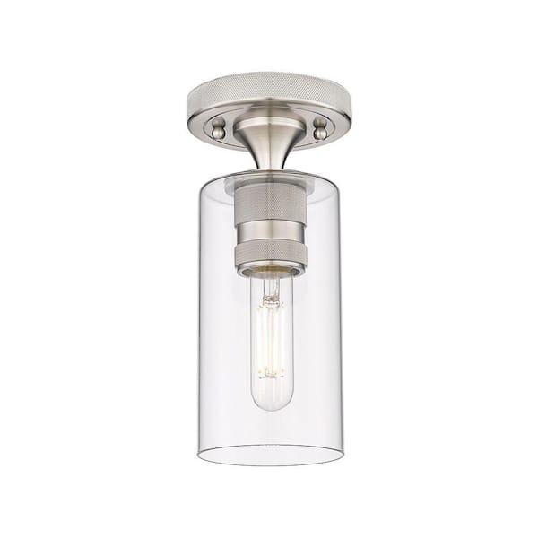 Crown Point 3.88 in. 1-Light Satin Nickel Industrial Flush Mount with Clear Glass Shade