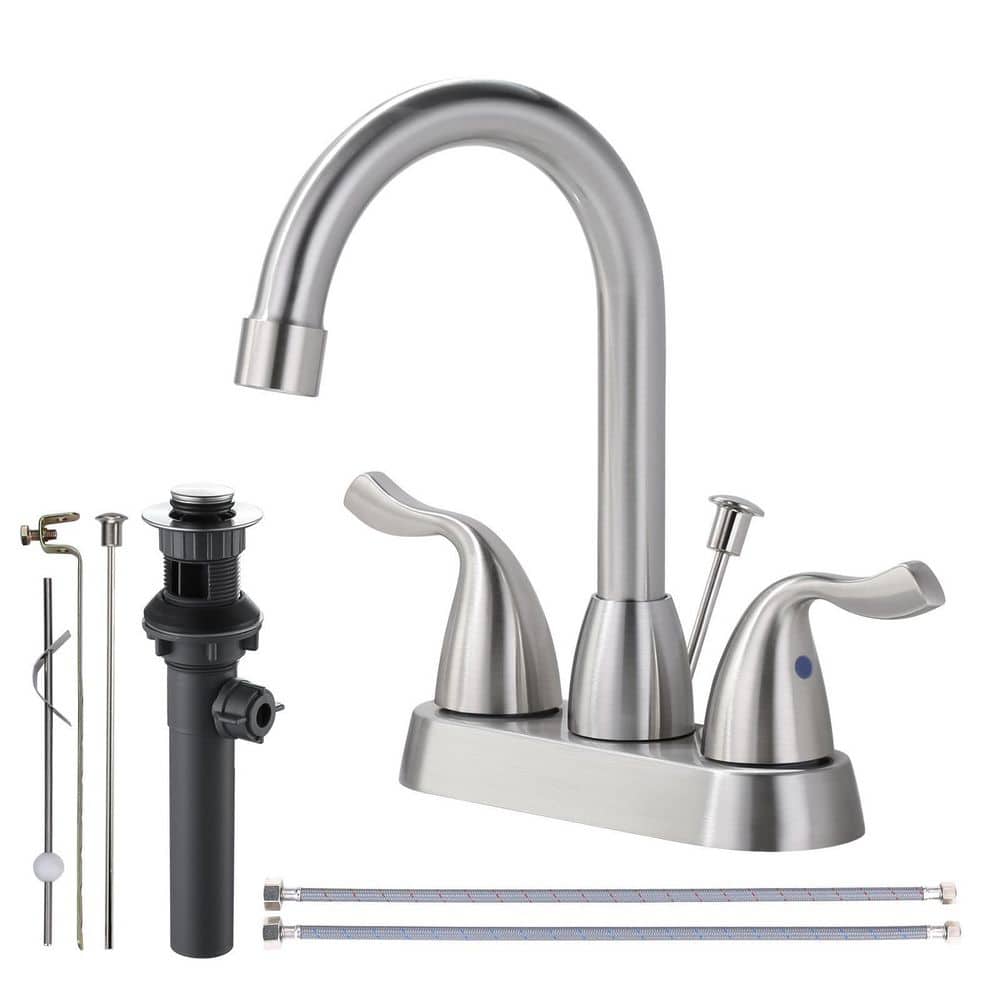 Brushed Nickel Double Handle High Arc Bathroom Faucet