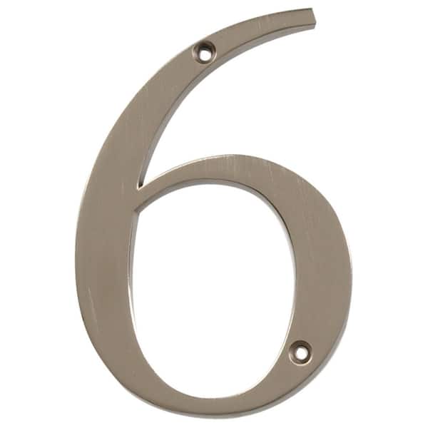 Everbilt 4 in. Satin Nickel Flush Mount Metal House Number 6