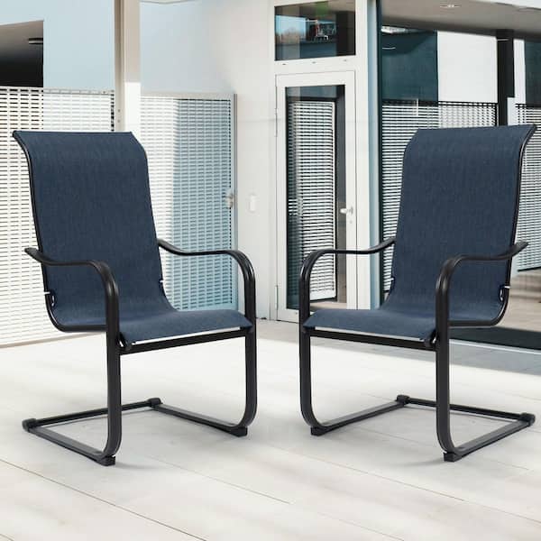 C Spring Patio Chair Set of 2-Outdoor Cushions Included-Weather-Resistant Furniture-NavyBlue