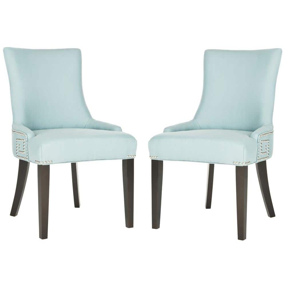 Transitional Parsons Side Chair in Light Blue Linen and Wood
