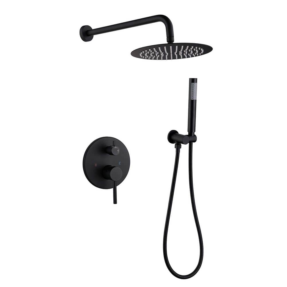 Nestfair 2Spray Patterns 10 in. Wall Mount Dual Shower Heads in Black