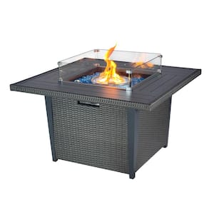 Ethan 42 in. Rattan Wicker Propane Gas Outdoor Patio Fire Pit Table With Aluminum Frame in Gray