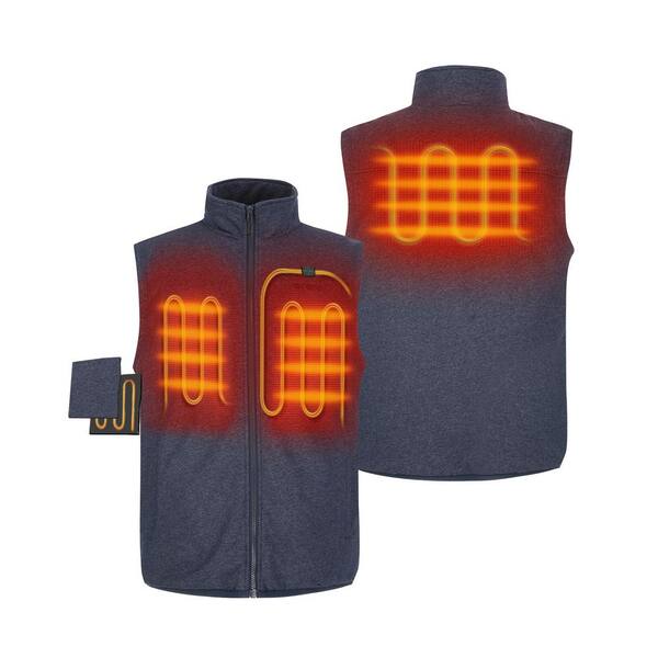 ORORO Men's Large Blue 7.2-Volt Lithium-Ion Heated Fleece Vest with (1) 5.2Ah Battery and Charger