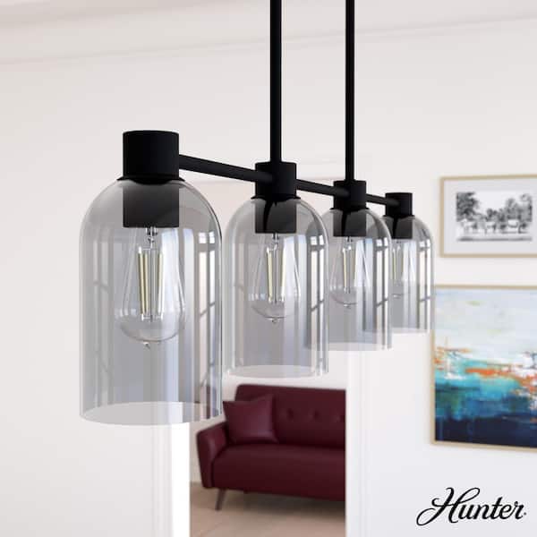 Hunter Lochemeade 4 Light Natural Iron Shaded Chandelier with Smoked Glass Shades Kitchen Light