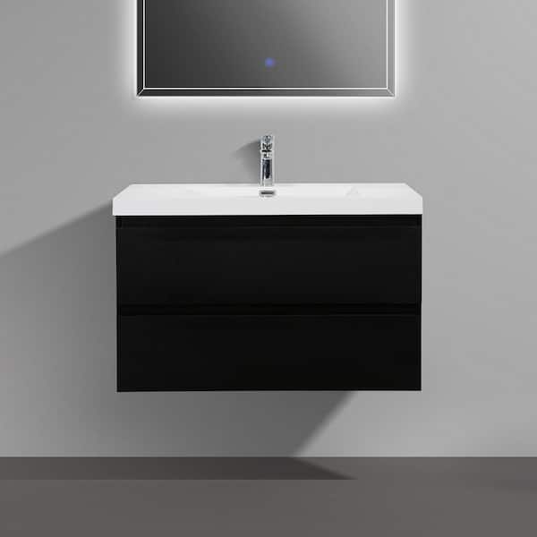 Staykiwi 35.5 in. W x 18.9 in. D x 21.7 in. H Single Sink Wall Mounted Bath Vanity in Matte Black with White Cultured Marble Top