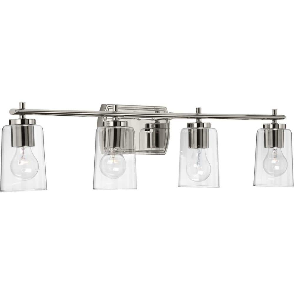 Adley Polished Nickel 4-Light Vanity Fixture with Clear Glass Shades