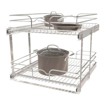 Slide-A-Shelf Made-To-Fit 2 Tier Adjustable Tower Cabinet Organizer 6 in.  to 24 in. Wide Full-Extension Soft Close SAS-2TT-MTF-S - The Home Depot